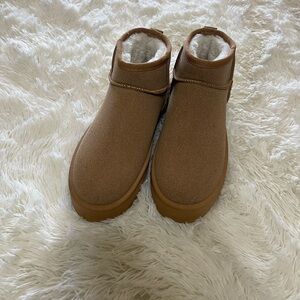 Cozy Faux Shearling Lined Slip-On Booties - Tan